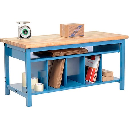 Global Industrial Packing Workbench W/Lower Shelf Kit, Butcher Block Safety Edge, 60inW x 36inD 412470